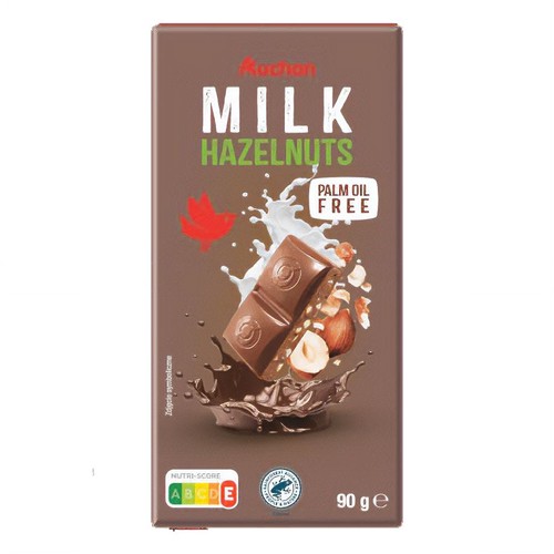 Czekolada mleczna z kawałkami orzechów laskowych Auchan 90 g