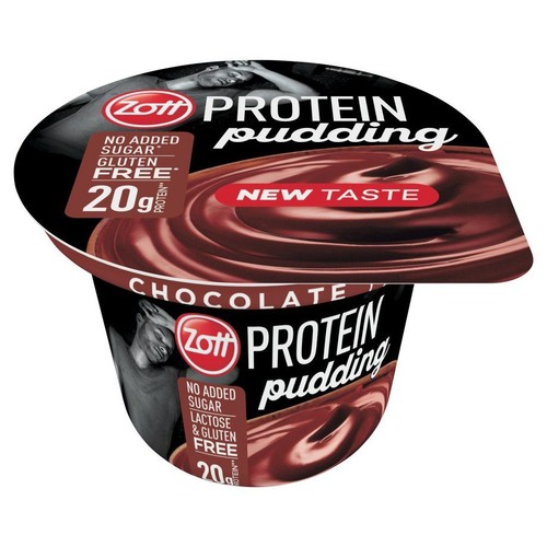 Zott Protein Pudding czekoladowy, bez dodatku cukru, bez laktozy i glutenu, z 20g białka. Nowy smak.