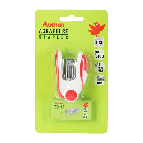 Zszywacz Mini 26/6 + 400 zszywek mix kolorów Auchan zestaw