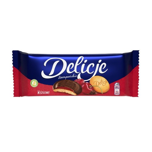Biszkopty z galaretką wiśniową oblane czekoladą Delicje 147 g