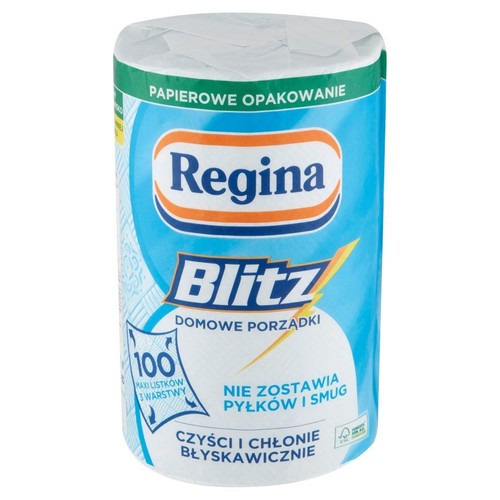 Ręcznik papierowy Regina Blitz w papierowym opakowaniu. 100 maxi listków, 3 warstwy.