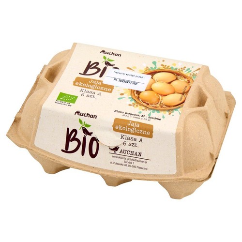 BIO Jaja ekologiczne klasa A rozmiar M          Auchan 6 sztuk