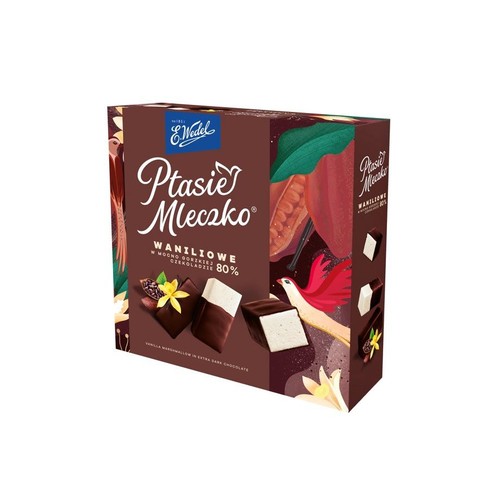 Ptasie Mleczko waniliowe w mocno gorzkiej czekoladzie 80% E.Wedel 340 g