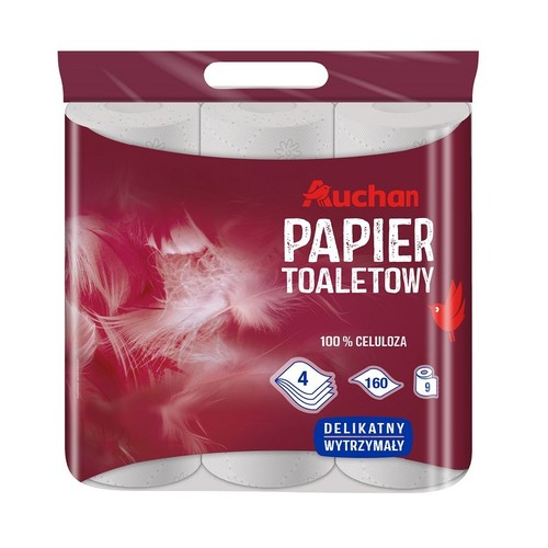 Papier toaletowy 4 warstwowy Auchan 9 rolek