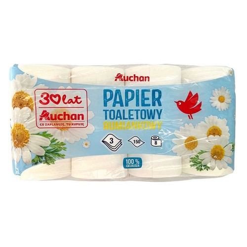 Papier toaletowy rumiankowy 3 warstwowy Auchan 8 rolek