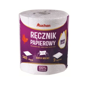 Ręcznik Papierowy 3 warstwowy 340 listków Auchan 1 rolka