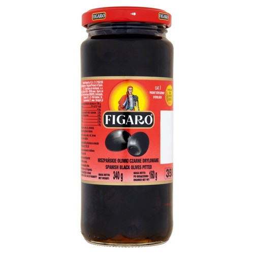 Produkt Figaro: hiszpańskie oliwki czarne drylowane, 340g.