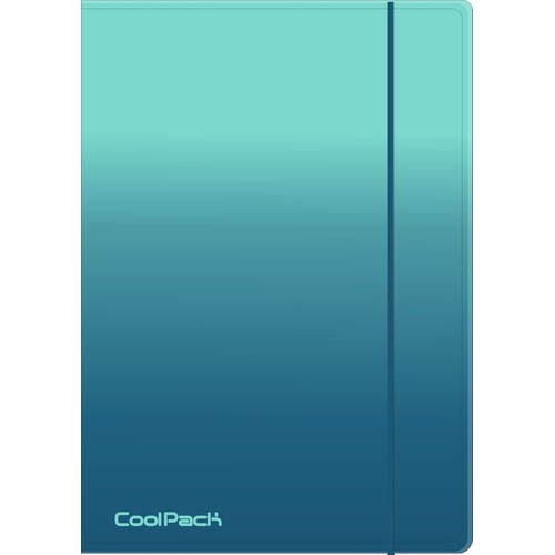 Okładka produktu CoolPack o gładkiej powierzchni, przechodząca od jasnego turkusu u góry do ciemnego błękitu u dołu. Prawa strona okładki posiada pionowy, ciemniejszy element. W lewym dolnym rogu widoczne jest logo CoolPack.