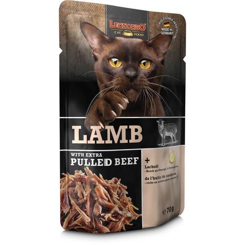 Karma mokra dla kotów z szarpaną jagnięciną Leonardo 70 g