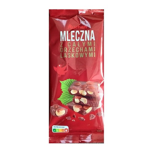 Czekolada mleczna z całymi orzechami laskowymi Auchan 90 g