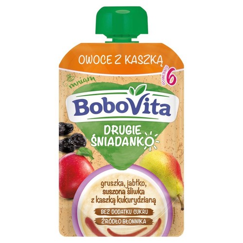 Drugie śniadanko gruszka, jabłko, suszona śliwka z kaszką kukurydzianą po 6 miesiącu BoboVita 100 g