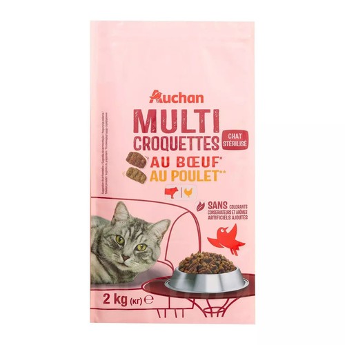Kompletna sucha karma z wołowiną i kurczakiem dla kotów  Auchan 2 kg