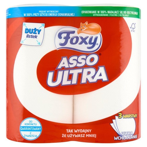Ręczniki papierowe Foxy Asso Ultra, 3 warstwy, ultra wchłanianie. Bezpieczne w kontakcie z żywnością.