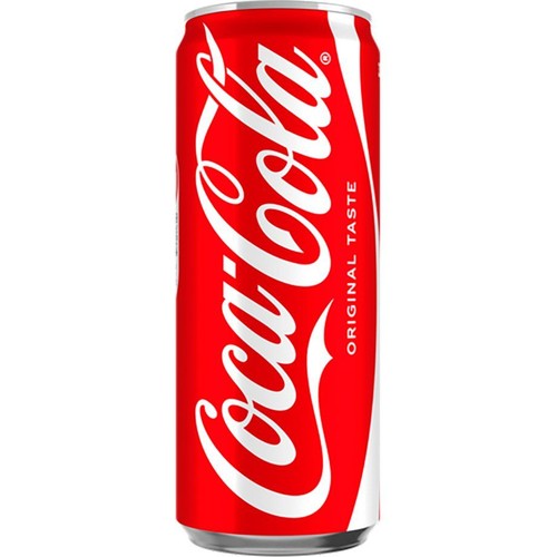 Czerwona puszka Coca-Cola z białym, falistym logo. Na boku widnieje napis "Oryginalny Smak".