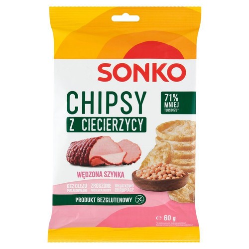 Chipsy z ciecierzycy o smaku szynki wędzonej, bezglutenowe Sonko 60 g