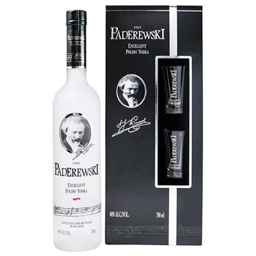 Zestaw wódka czysta Excellent alk. 40,0% obj. + 2 kieliszki Paderewski 700 ml
