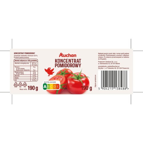 Koncentrat pomidorowy 30% Auchan 190 g