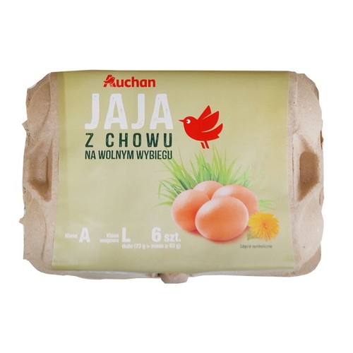 Jaja z wolnego wybiegu rozmiar L Auchan 6 sztuk