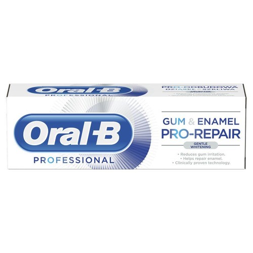 Pasta do zębów Oral-B Professional Gum & Enamel Pro-Repair. Zapewnia delikatne wybielanie, redukuje podrażnienia dziąseł.