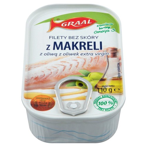 Filety z makreli bez skóry z dodatkiem oliwy z oliwek GRAAL 110 g