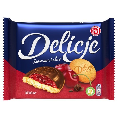Biszkopty z galaretką wiśniową oblane czekoladą Delicje 294 g