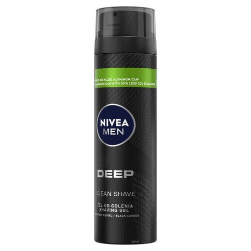 Żel do golenia Nivea Men Deep Clean Shave, 200 ml. Opakowanie z recyklingu.