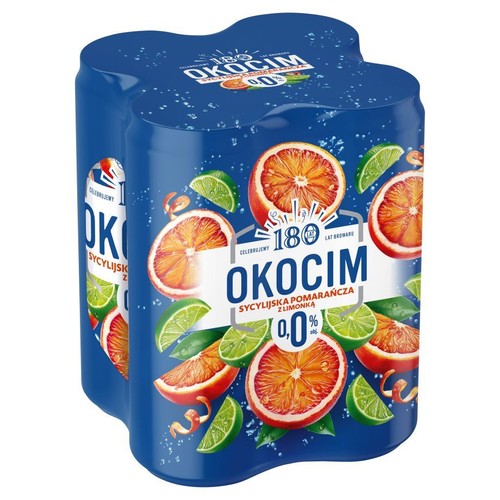 Piwo bezalkoholowe smakowe Sycylijska Pomarańcza z Limonką alk. do 0,5% obj. Okocim 4 x 500 ml