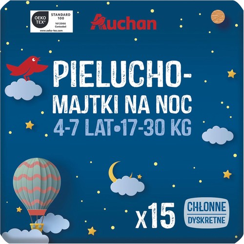 Pieluchomajtki na noc 4-7 lat 17-30 kg Auchan 15 sztuk
