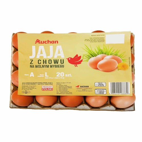 Jaja z wolnego wybiegu rozmiar L   Auchan 20 sztuk