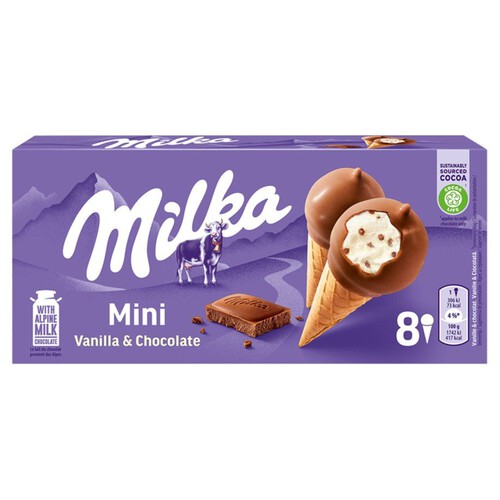 Lody o smaku orzechów laskowych z kawałkami czekolady Milka 200 ml