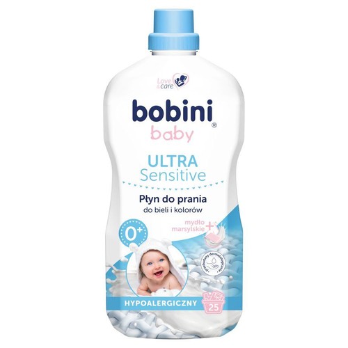 Płyn do prania Bobini Baby ULTRA Sensitive z mydłem marsylskim. Do bieli i kolorów, dla skóry wrażliwej, 25 prań.