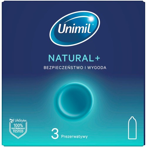 Unimil NATURAL+ prezerwatywy, 3 sztuki. Gwarantują bezpieczeństwo i komfort.