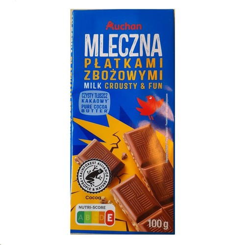 Czekolada mleczna z płatkami zbożowymi Auchan 100 g