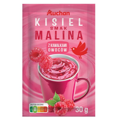 Kisiel o smaku  malinowym z kawałkami malin Auchan 30 g