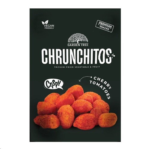 Chrupiące przekąski Garden Tree ChrunChitos z pomidorów koktajlowych. Smażone próżniowo warzywa i owoce. Produkt premium.
