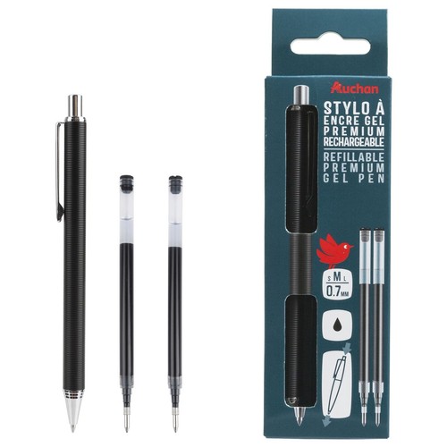Długopis żelowy Auchan z czarnym tuszem, końcówka 0.7mm, z dwoma wkładami. 