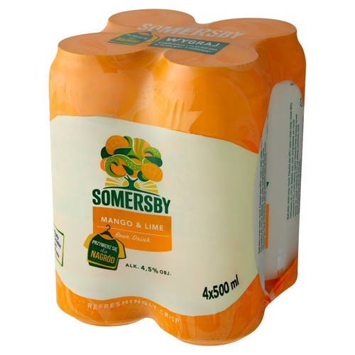 Piwo jasne smakowe Mango&Lime o smaku mango i limonki alk. 4,5% obj. Somersby 4 x 500 ml