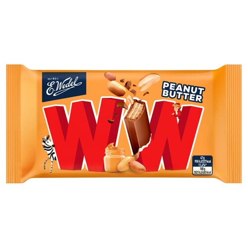 Wafelki przekładane nadzieniem peanut butter w mlecznej czekoladzie WW 47 g