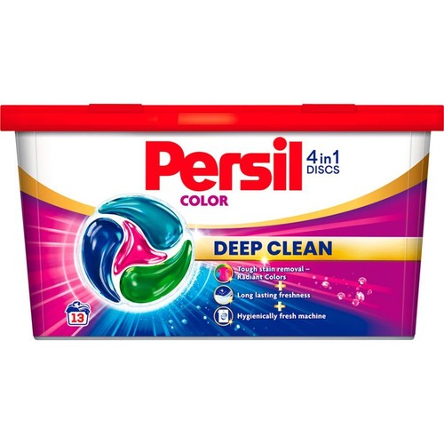 Opakowanie Persil Color 4w1 Discs do prania, 13 sztuk. Zapewnia głębokie czyszczenie i długotrwałą świeżość.