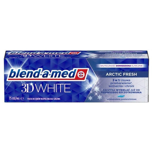 Pasta do zębów Blend-a-med 3D White Arctic Fresh, 75 ml. Wybiela od pierwszego szczotkowania i jest bezpieczna dla szkliwa.
