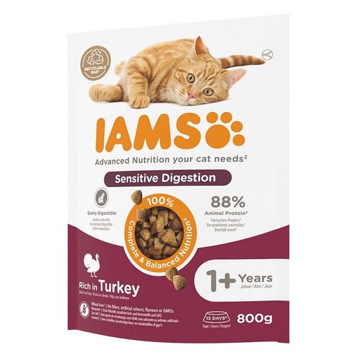 Karma sucha dla kotów z wrażliwym układem pokarmowym z indykiem IAMS 800 g