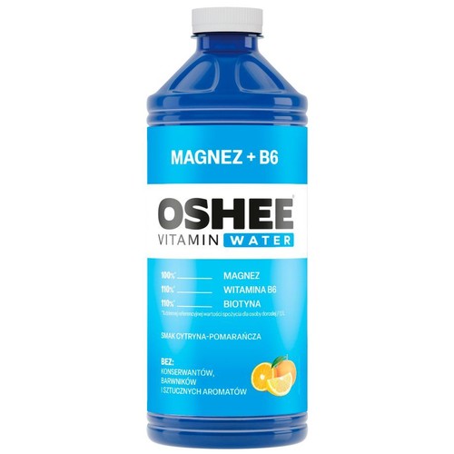 OSHEE Vitamin Water Magnez + B6 w niebieskiej butelce. Napój o smaku cytryny i pomarańczy, bez konserwantów.