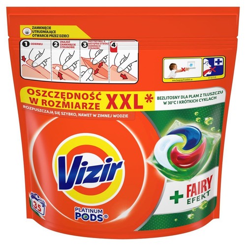 Opakowanie Vizir Platinum Pods 35 sztuk z efektem Fairy. Zamknięcie bezpieczne dla dzieci.