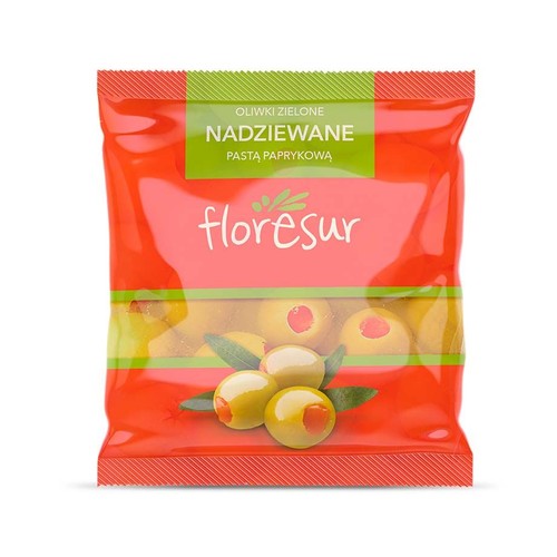 Oliwki zielone nadziewane pastą paprykową   Floresur 170 g