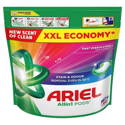 Kapsułki do prania kolorów Stain&Odour Allin1 Pods Ariel 44 kapsułki