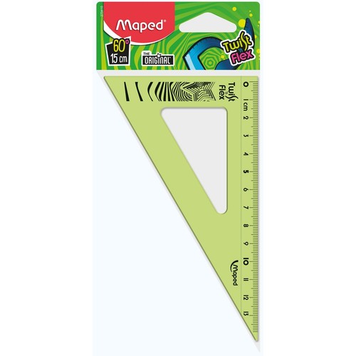 Zielona ekierka Maped Twist'n Flex o kącie 60 stopni i długości 15 cm. Posiada miarkę w centymetrach i jest elastyczna. Opakowanie z logo Maped i napisem "The Original".