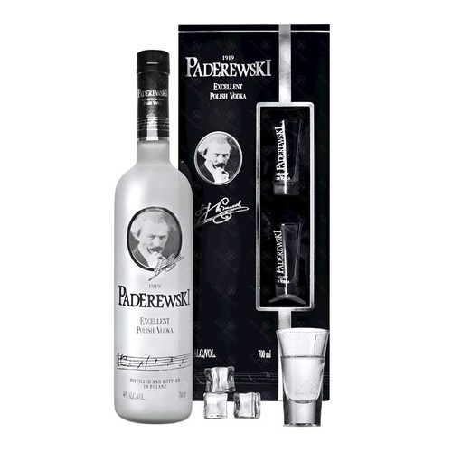 Zestaw wódka czysta Excellent alk. 40,0% obj. + 2 kieliszki Paderewski 700 ml