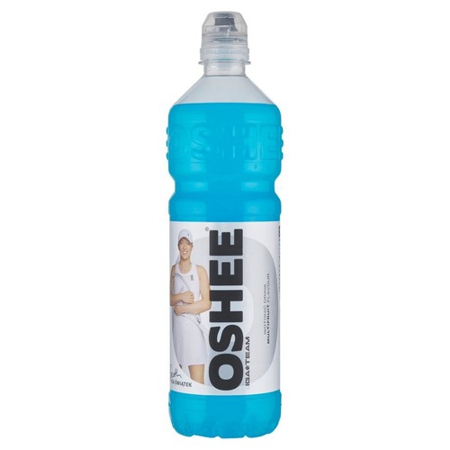 OSHEE IGA TEAM napój izotoniczny, 750 ml, smak wieloowocowy. Etykieta z wizerunkiem tenisistki Igi Świątek.
