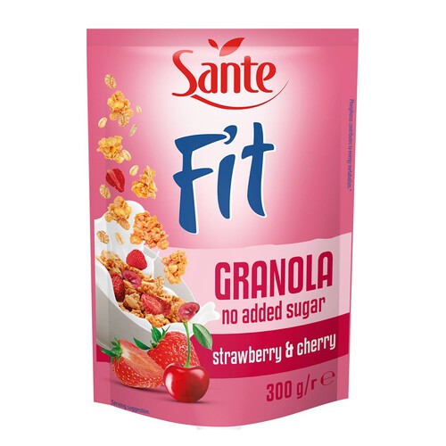 Fit granola z truskawką i wiśnią bez dodatku cukrów Sante 300 g