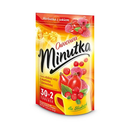 Herbata owocowa o smaku dzikiej róży z malinką i żurawinką Minutka 32 torebki